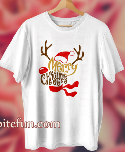 Reindeer Shaped Merry Christmas T Shirt