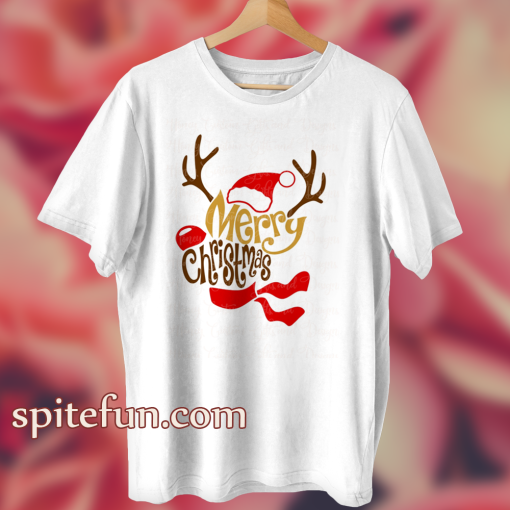 Reindeer Shaped Merry Christmas T Shirt