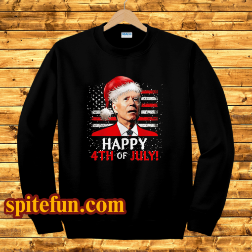 Santa Joe Biden Happy 4th Of July USA Flag Christmas Ugly Sweater